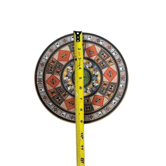 Vintage Pisac Cusco Peru Folk Art Redware Clay Hand Painted Plate 9" Aztec Maya - Picture 7 of 8